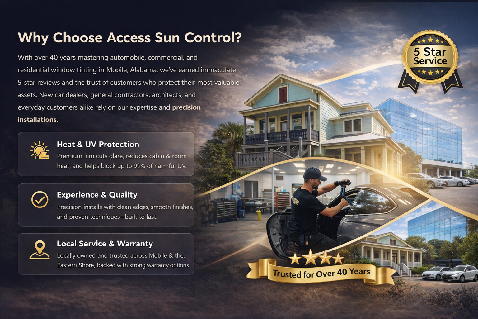 Why Choose Access Sun Control — 5 Star Service — Trusted for Over 40 Years